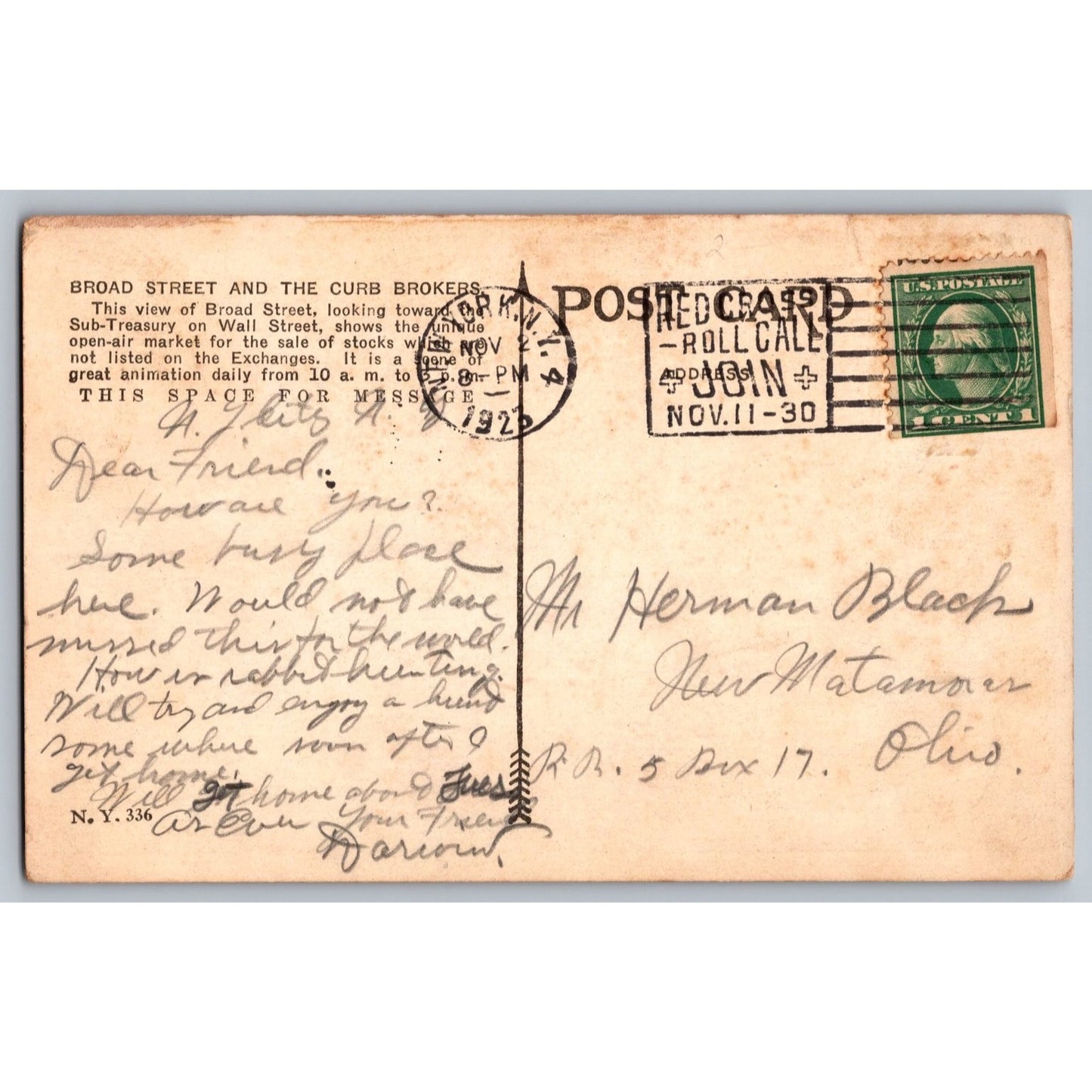 New York City NY Broad Street Curb Brokers 1925 Divided Back Postcard Used