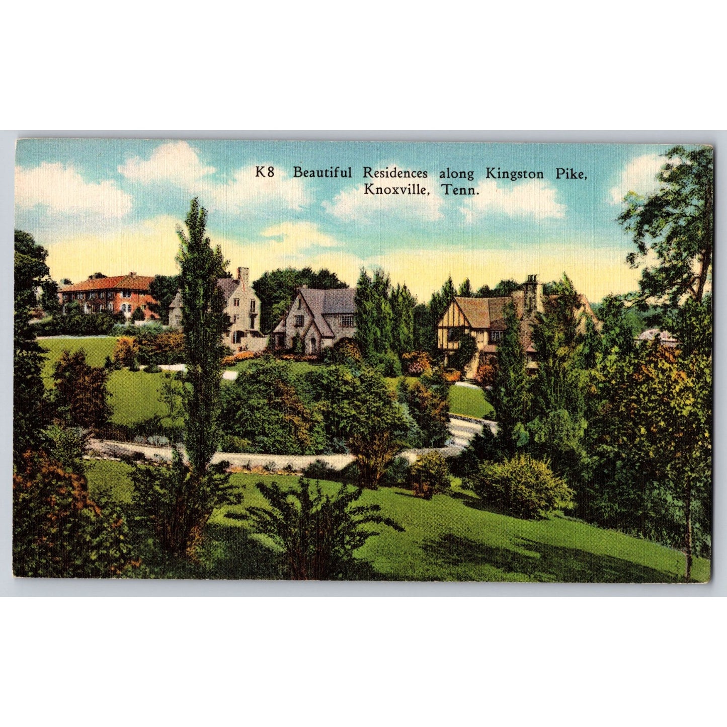 Knoxville TN Tennessee Beautiful Residences Along Kingston Pike Linen Postcard