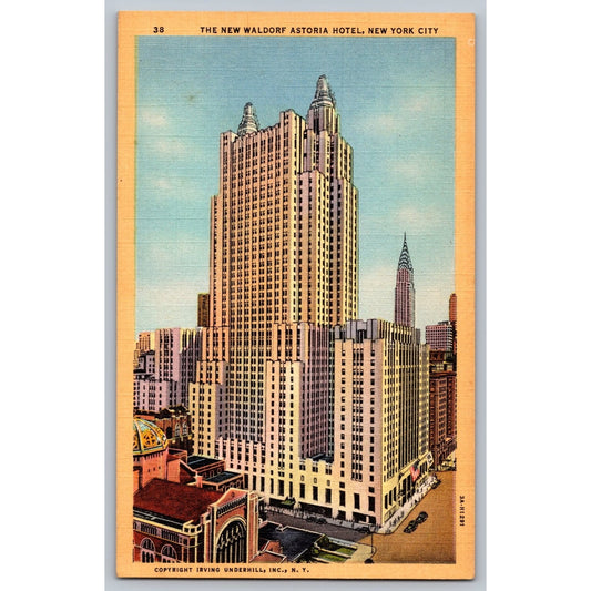 New York City NY The New Waldorf Astoria Hotel Linen Postcard Unused