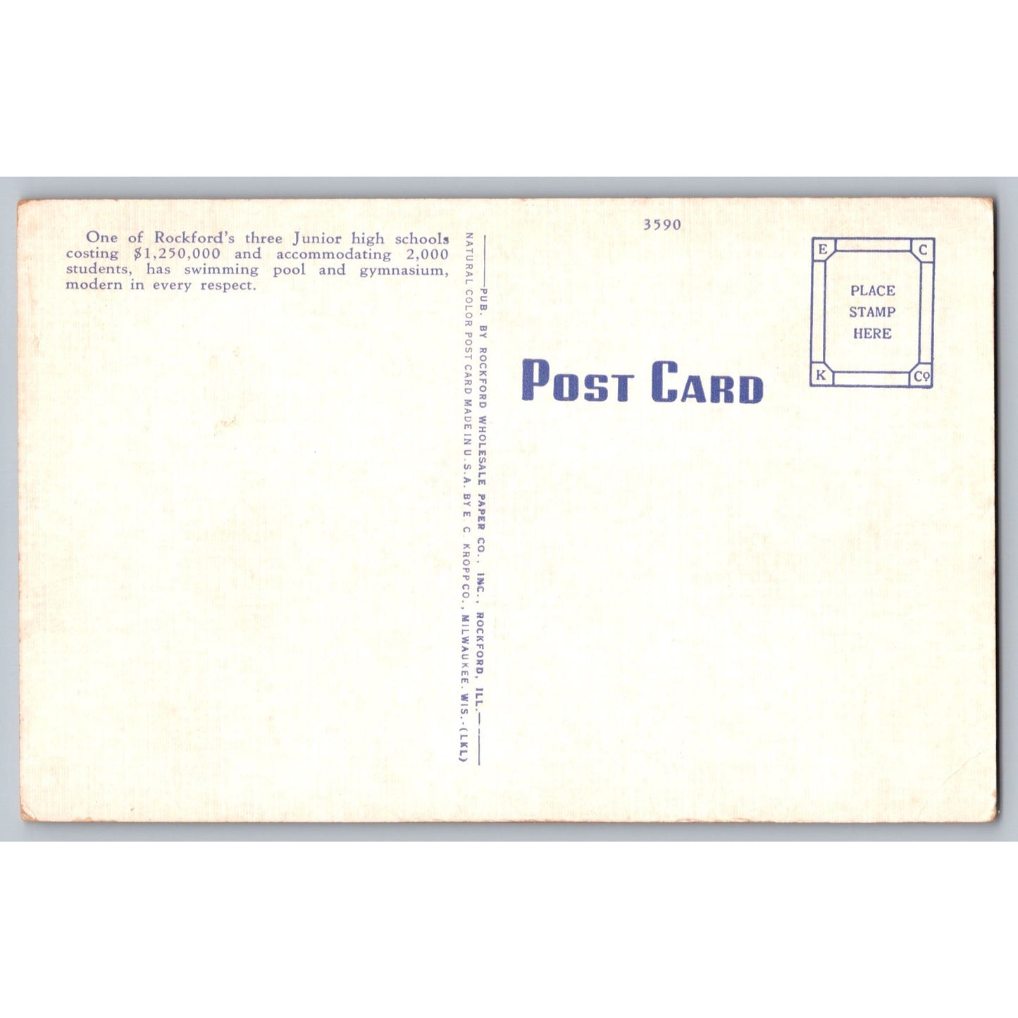 Rockford IL Illinois Abraham Lincoln Junior High School White Border Postcard