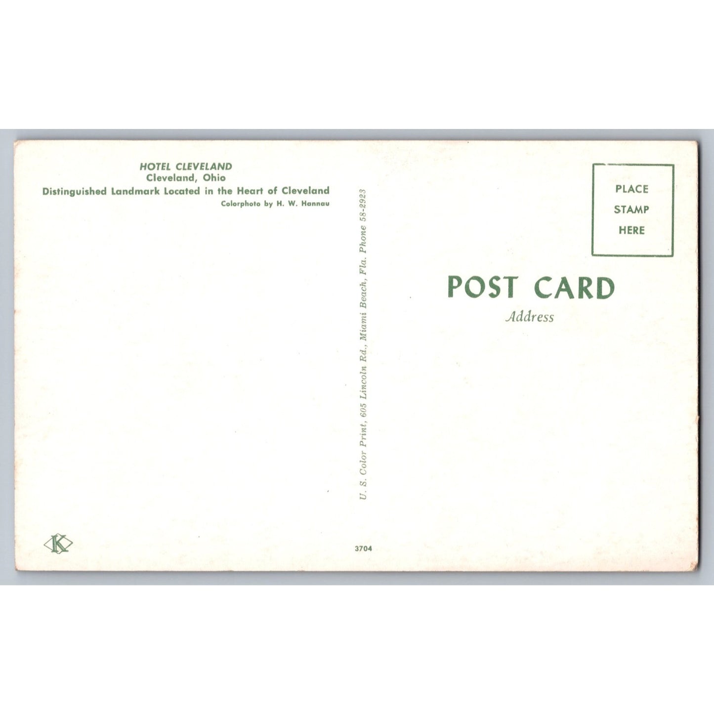 Cleveland OH Ohio Hotel Cleveland 1952s Chrome Postcard Unused