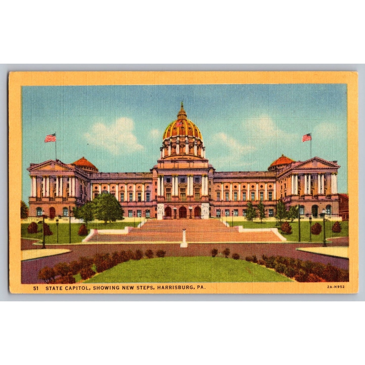 Harrisburg PA Pennsylvania State Capitol New Steps Linen Postcard Used