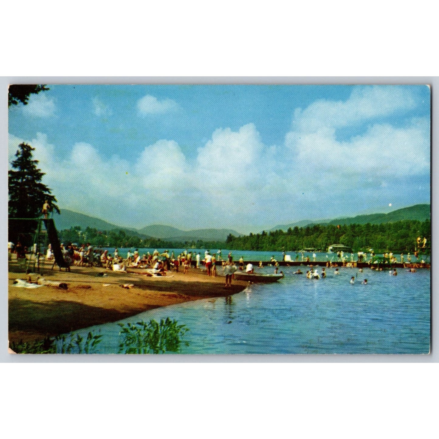Lake Placid NY New York Municipal Bathing Beach Chrome Postcard Unused