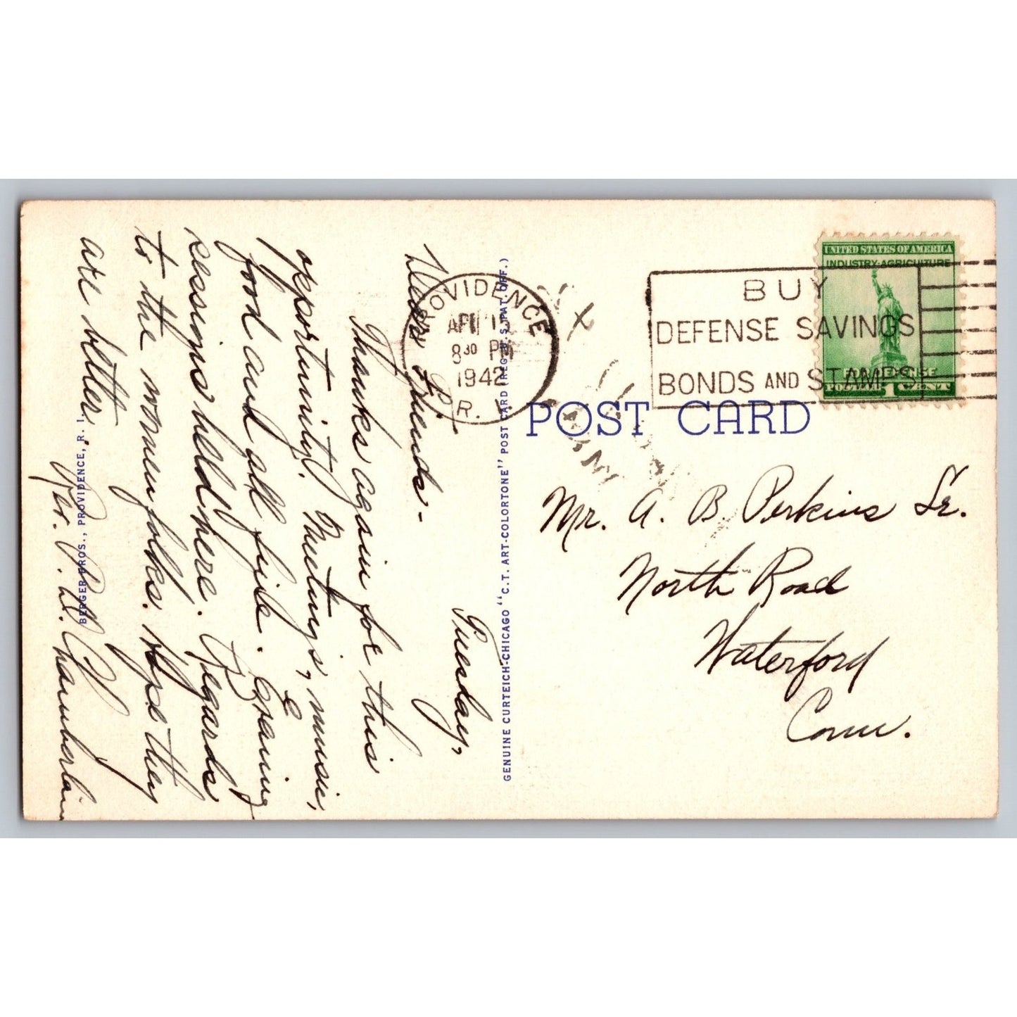 Providence RI Rhode Island First Baptist Church Postcard Roger Williams