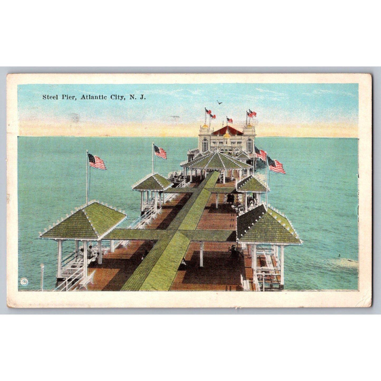 Atlantic City NJ New Jersey Steel Pier 1920s White Border Postcard Used
