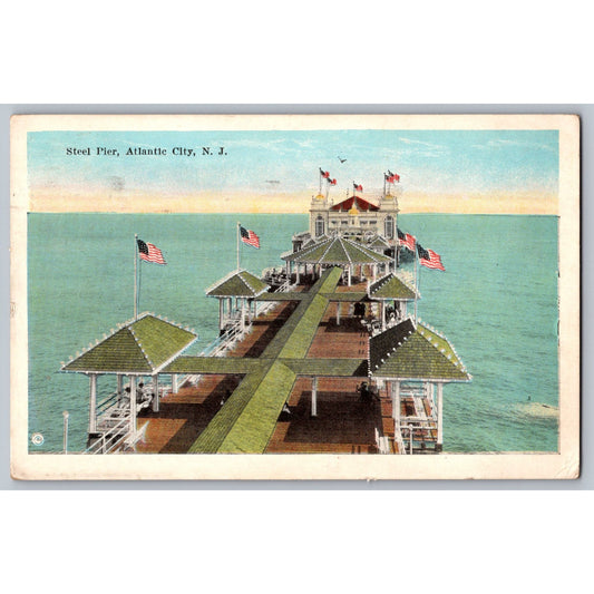 Atlantic City NJ New Jersey Steel Pier 1920s White Border Postcard Used