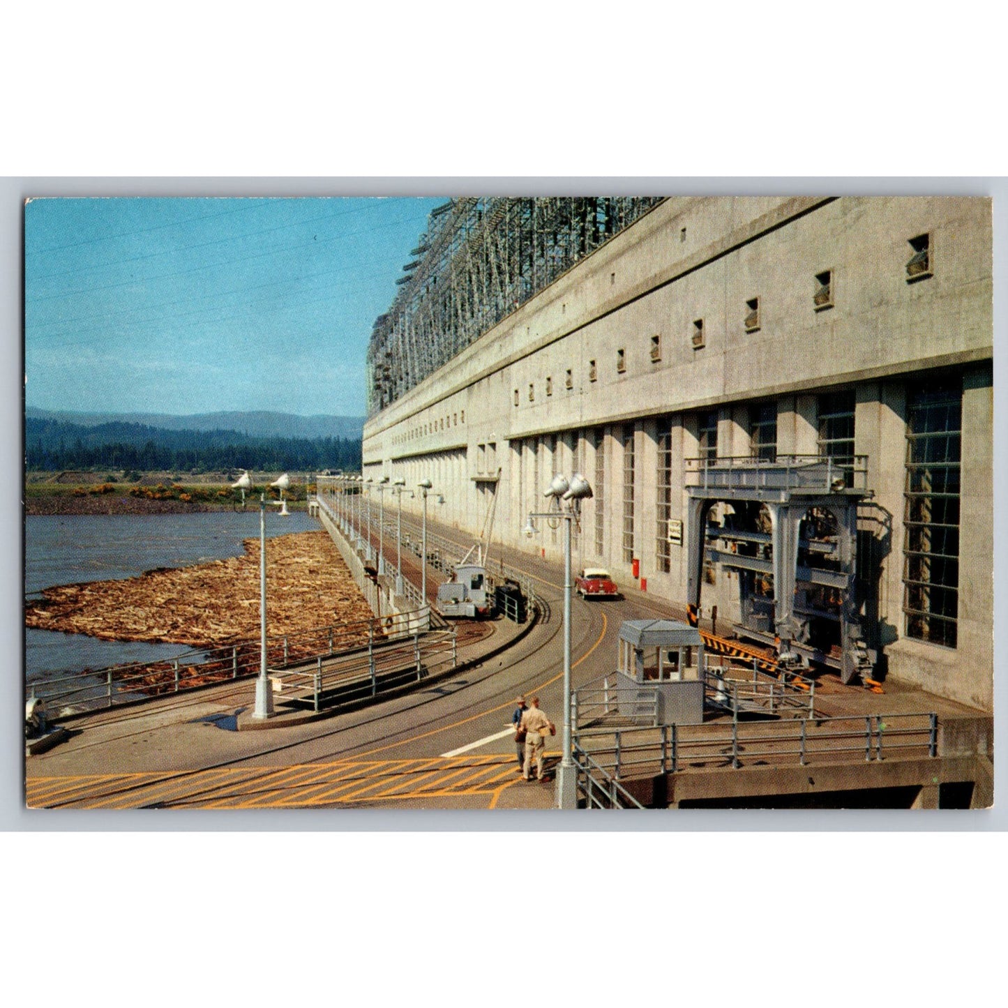 Portland OR Oregon Bonneville Dam Powerhouse Chrome Postcard Western Color