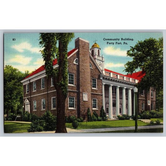 Forty Fort PA Pennsylvania Community Building Linen Postcard Mebane