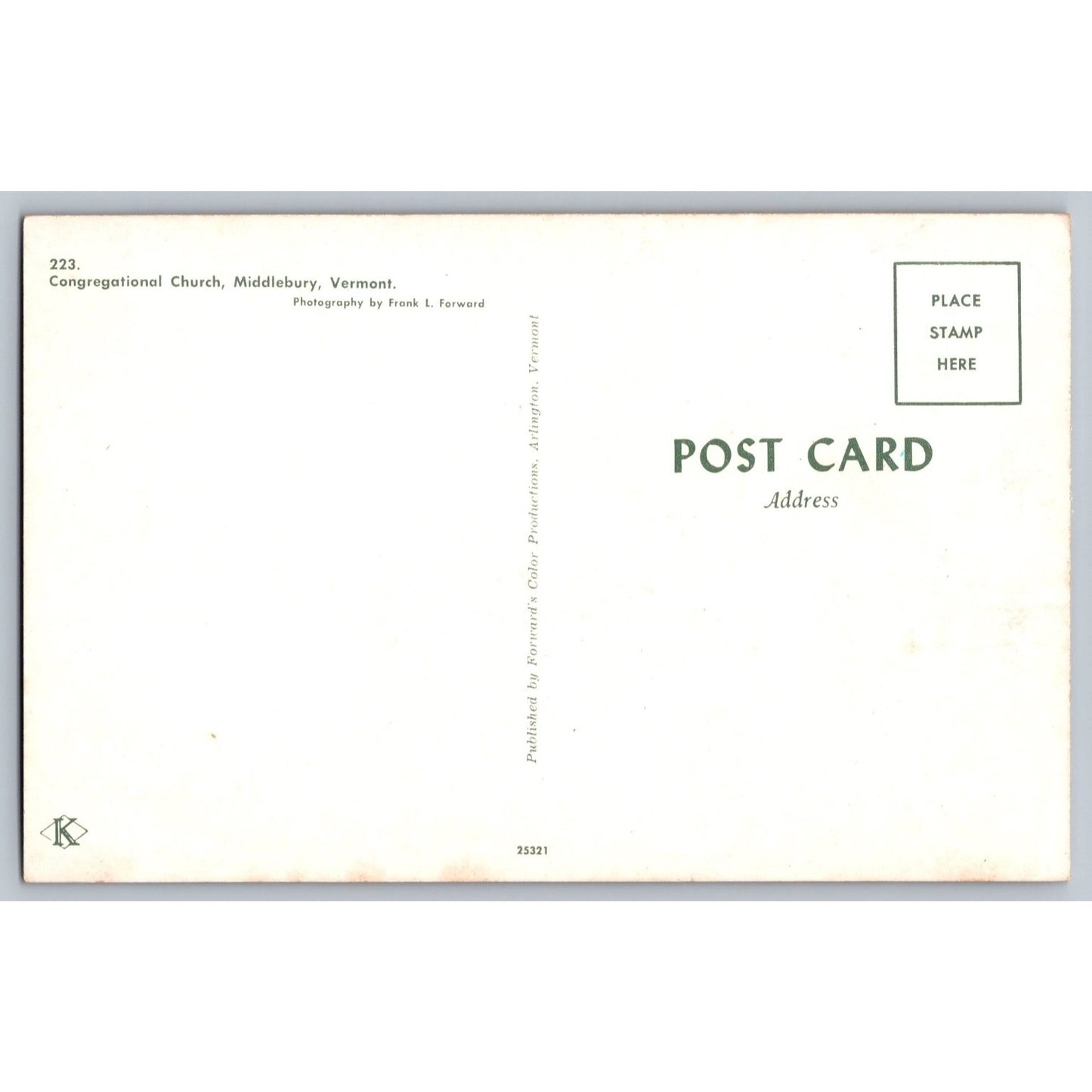 Middlebury VT Vermont Congregational Church Chrome Postcard Frank L Forward