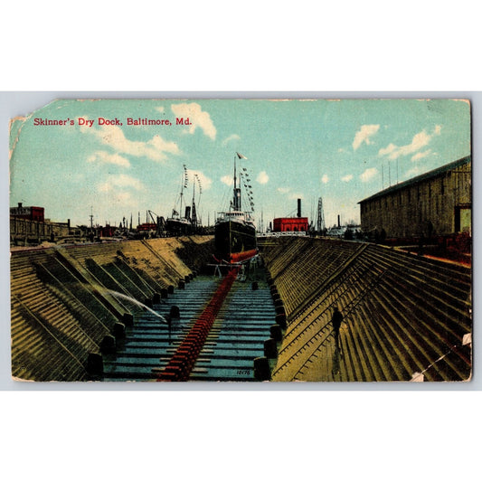 Baltimore MD Maryland Skinner's Dry Dock 1910 Divided Back Postcard Used