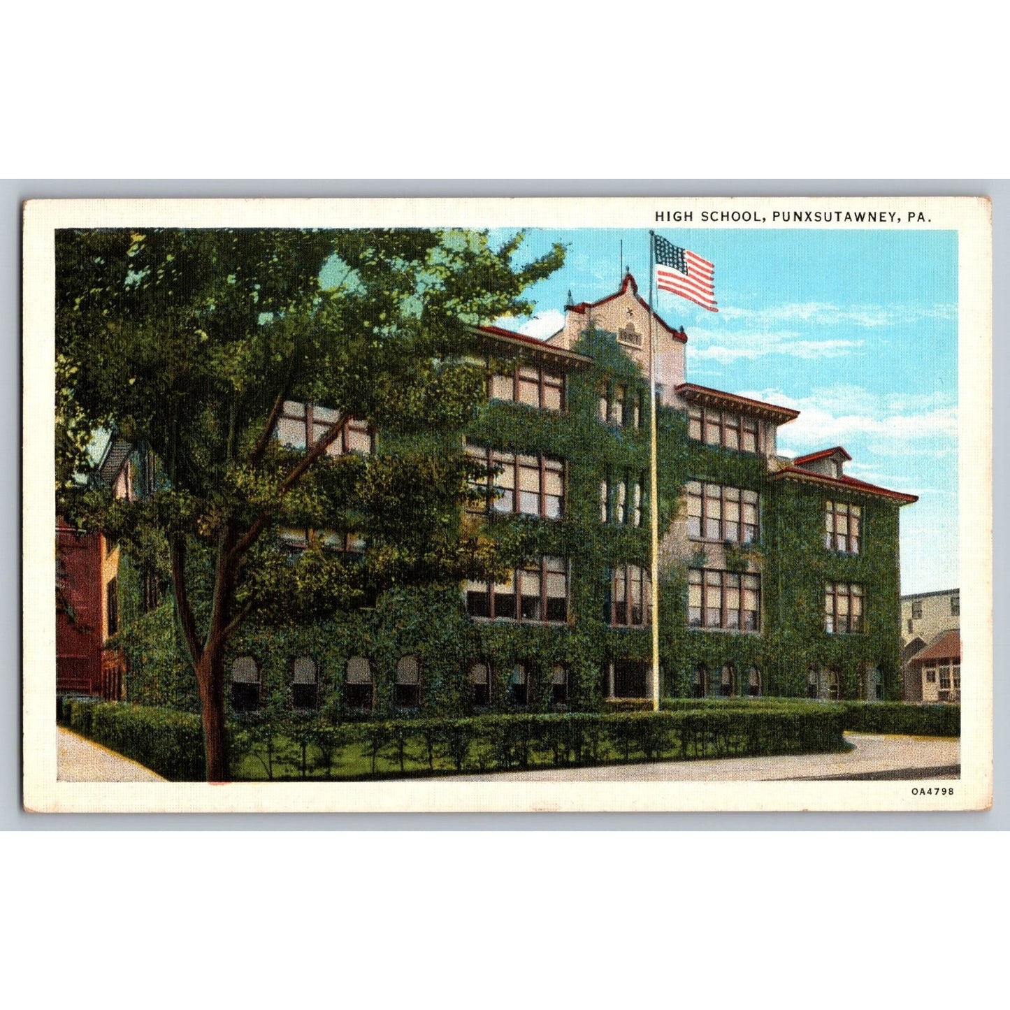 Punxsutawney PA Pennsylvania High School Ivy Covered Building Postcard