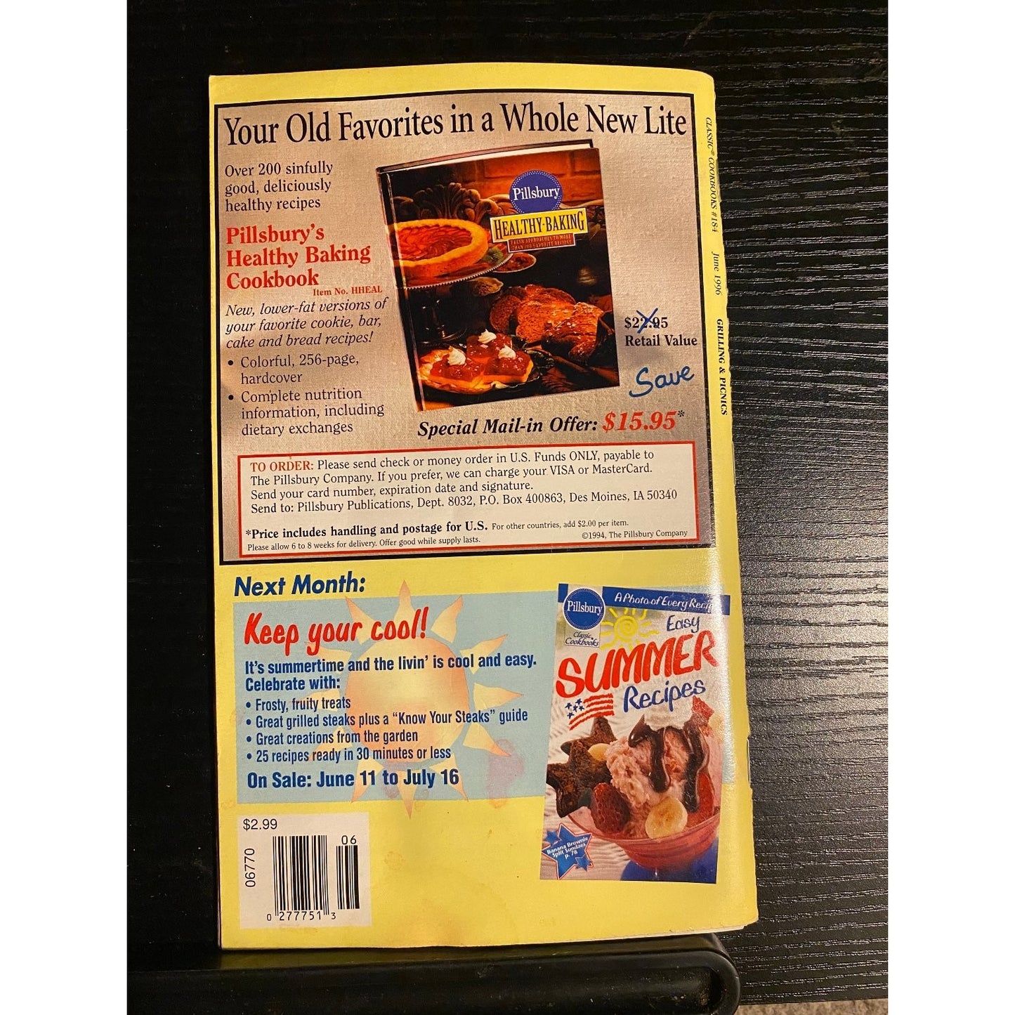Pillsbury Classic Cookbook Booklet June 1996 #184 Grilling & Picnics Recipe