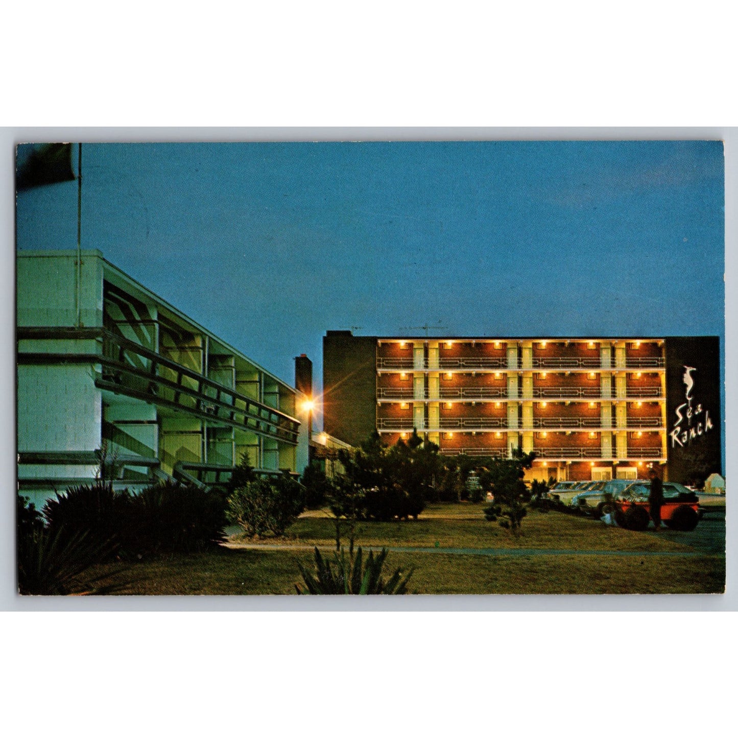 Nags Head Beach NC North Carolina The Sea Ranch Hotel Night 1986 Chrome Postcard