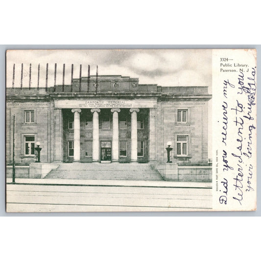 Paterson NJ New Jersey Danforth Memorial Public Library 1905 Undivided Postcard