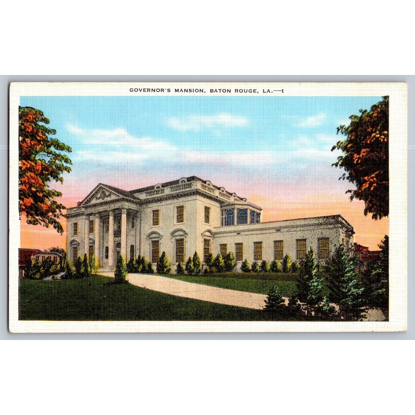 Baton Rouge LA Louisiana Governor's Mansion White Border Postcard Unused