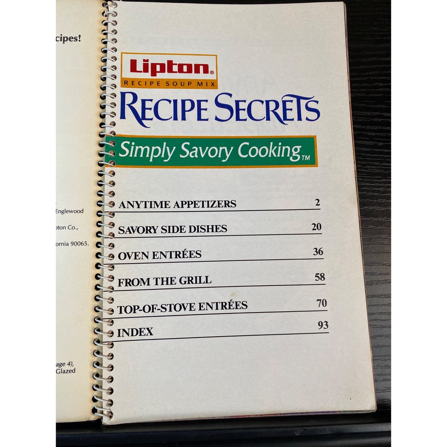 Lipton Recipe Secrets Simply Savory Cooking Spiral-Bound Cookbook Booklet 1993