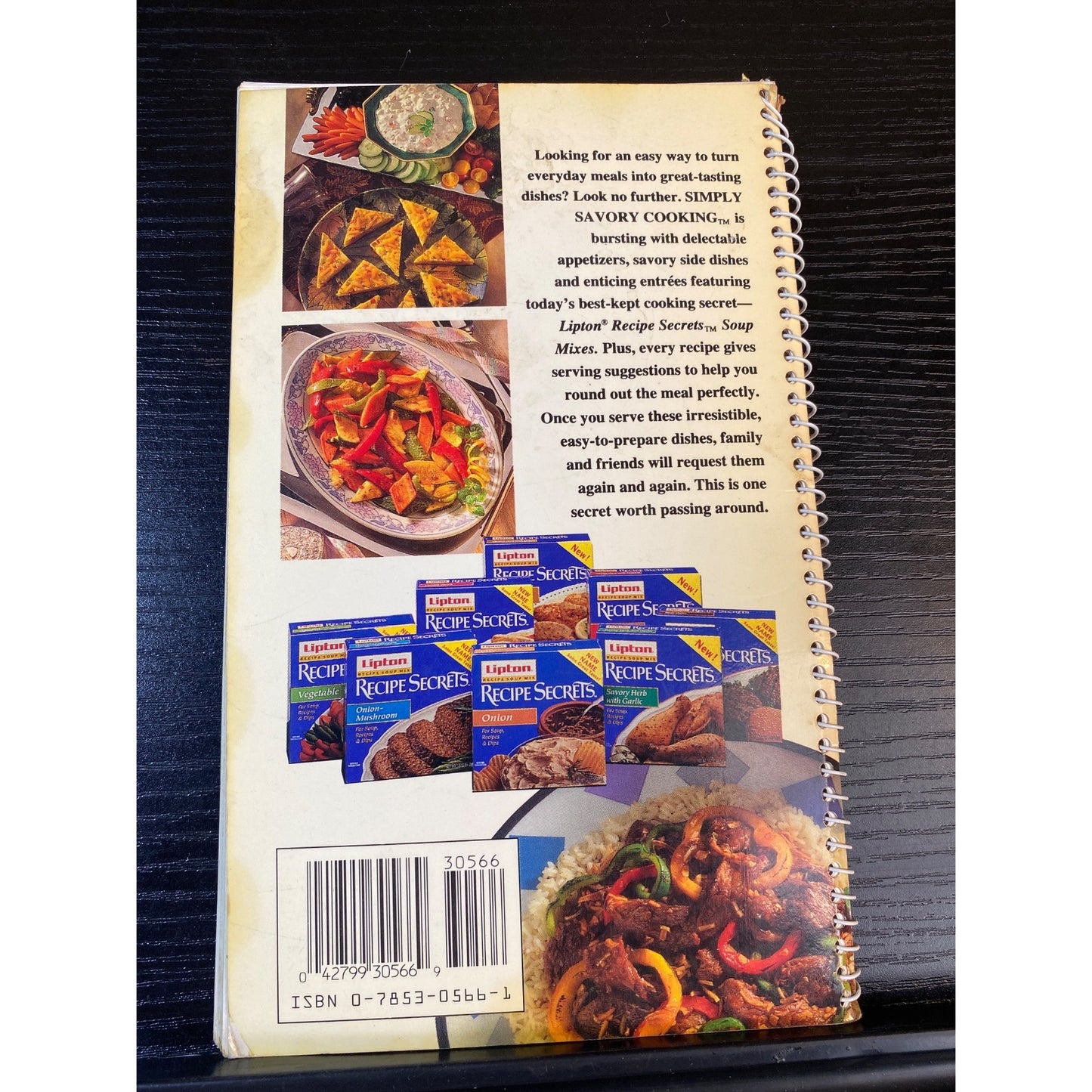Lipton Recipe Secrets Simply Savory Cooking Spiral-Bound Cookbook Booklet 1993