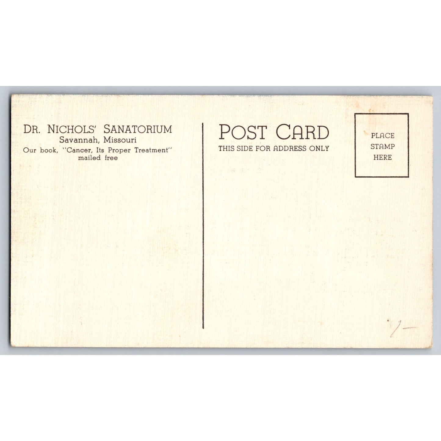 Savannah MO Missouri Dr. Nichols Sanatorium For Cancer Linen Postcard Unused