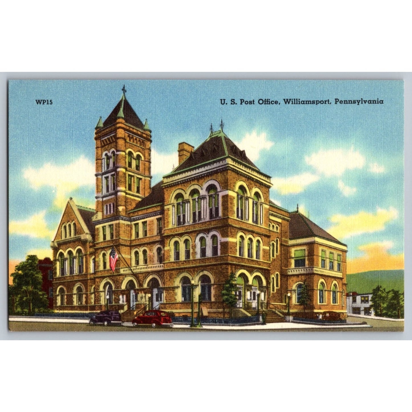 Williamsport PA Pennsylvania US Post Office 1940s Linen Postcard Unused Mebane