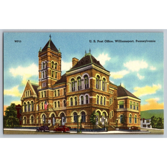 Williamsport PA Pennsylvania US Post Office 1940s Linen Postcard Unused Mebane