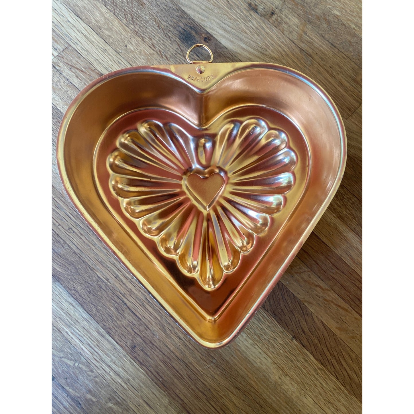 Copper Tone Jello Food Mold Heart Shaped Pan 2 3/4 Cup Decorative Or Baking Use