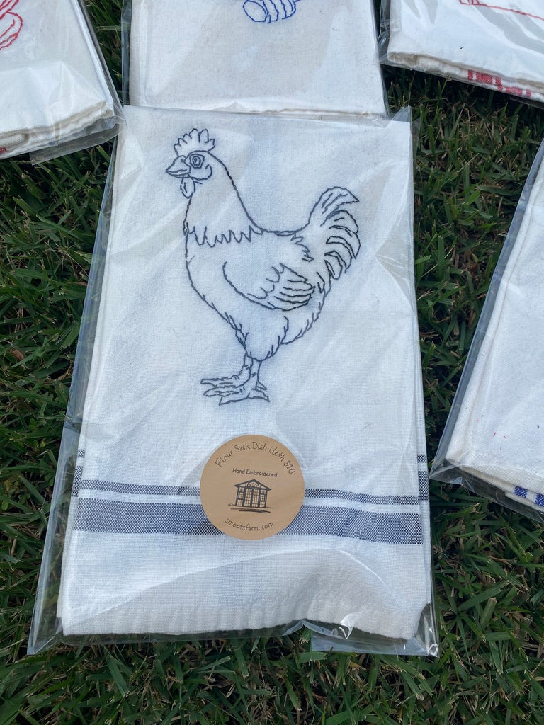 Hand Embroidered Flour Sack Dish Cloth