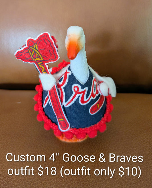 Custom Order Braves Theme No Bow - 4" Goose Figurine With Handcrafted Outfit For Home Or Office Décor