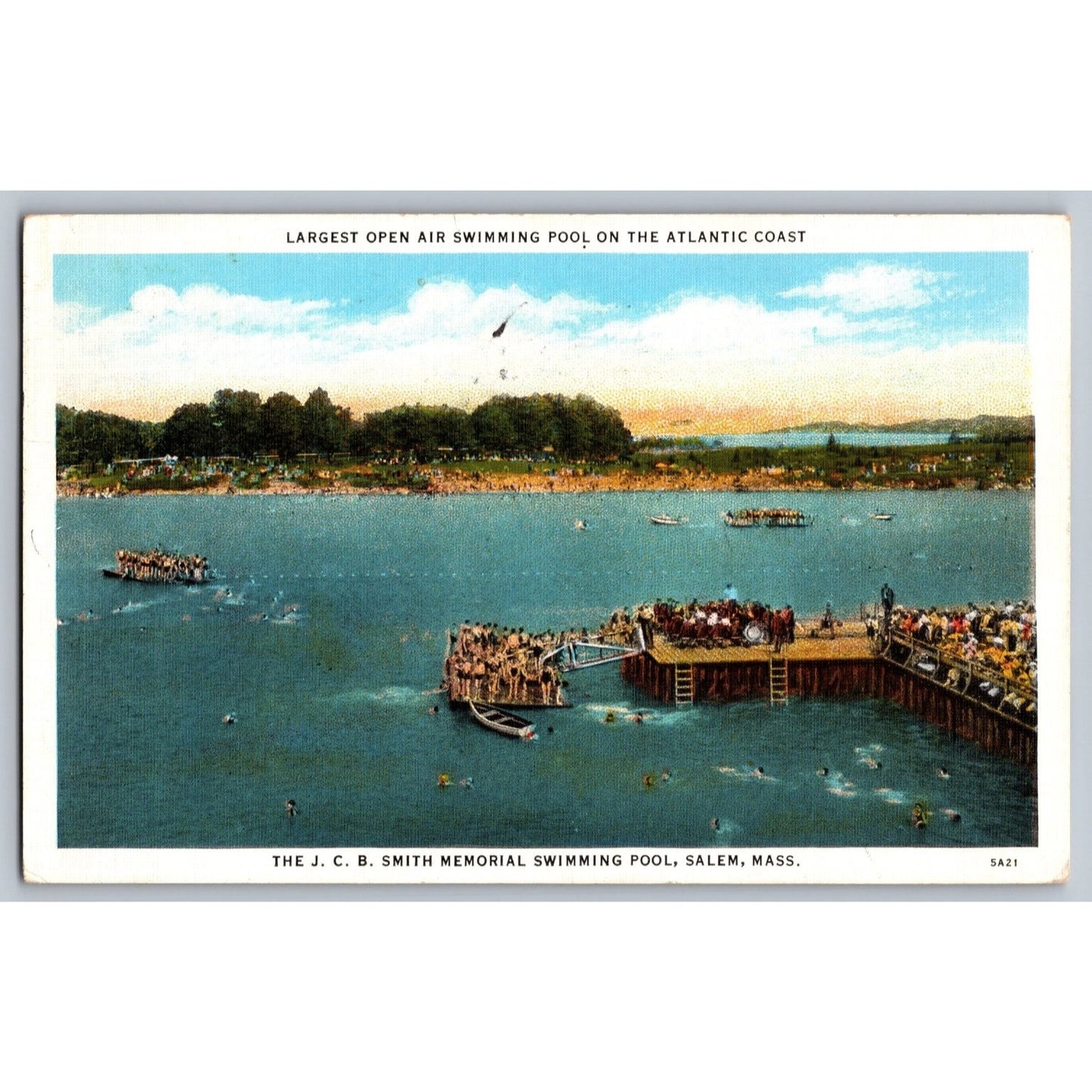 Salem MA Massachusetts JCB Smith Memorial Swimming Pool 1937 White Border Postcard
