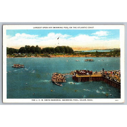Salem MA Massachusetts JCB Smith Memorial Swimming Pool 1937 White Border Postcard
