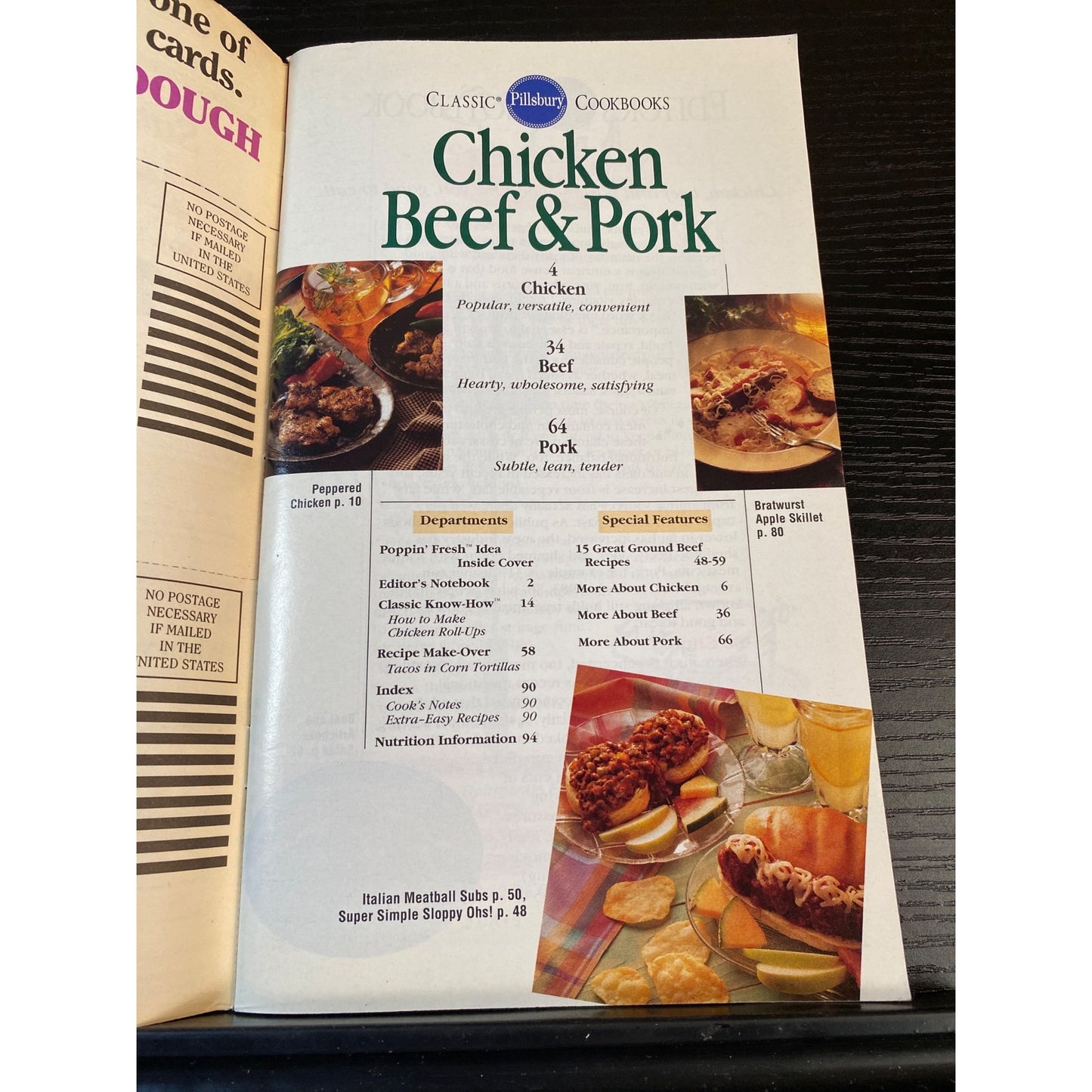 Pillsbury Classic Cookbook Booklet Chicken Beef And Pork Aug 1994 85+ Recipes