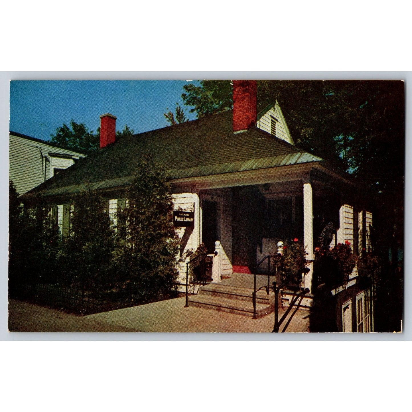 Lake Placid NY New York Public Library Chrome Postcard Unused Kodachrome