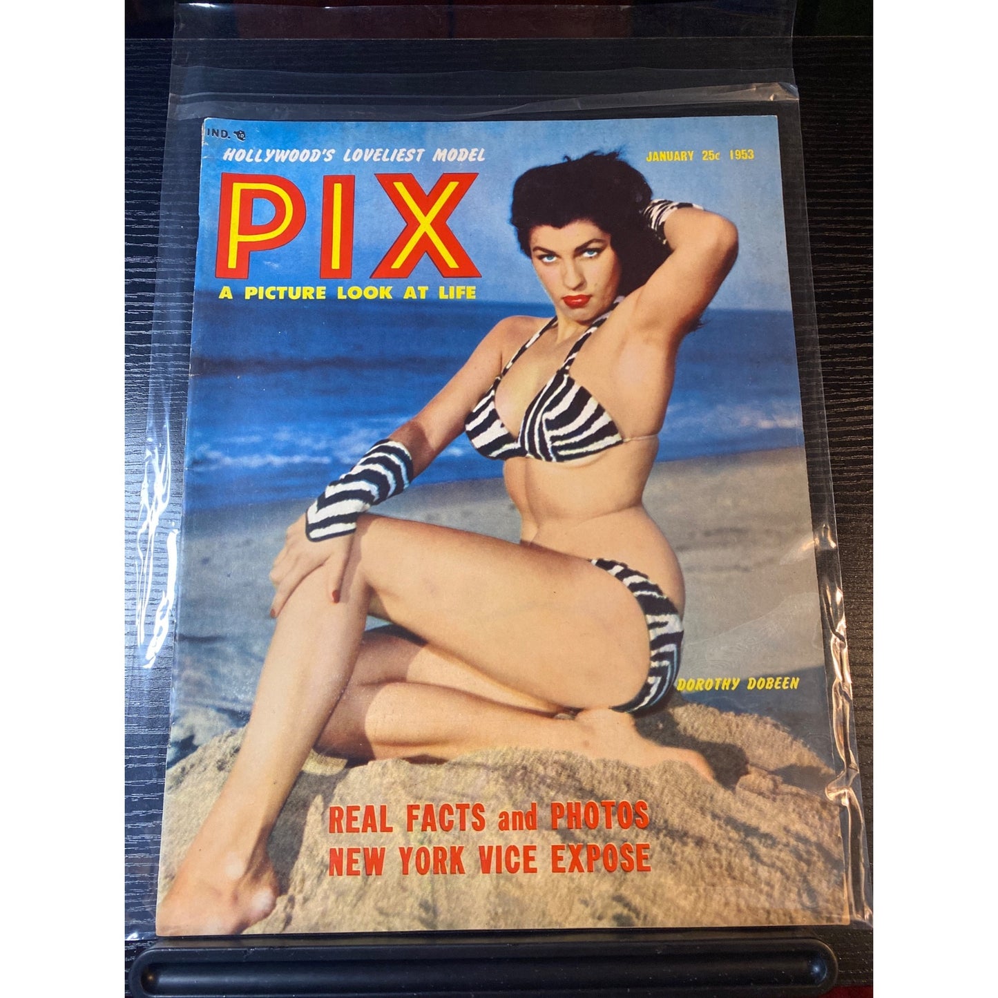 Pix Magazine Jan 1953 Dorothy Dobeen Zebra Bikini Cover Mid Century Retro