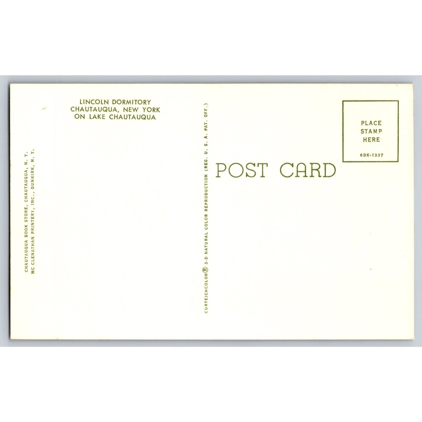 Chautauqua NY New York Institution Lincoln Dormitory Postcard Curteich Color
