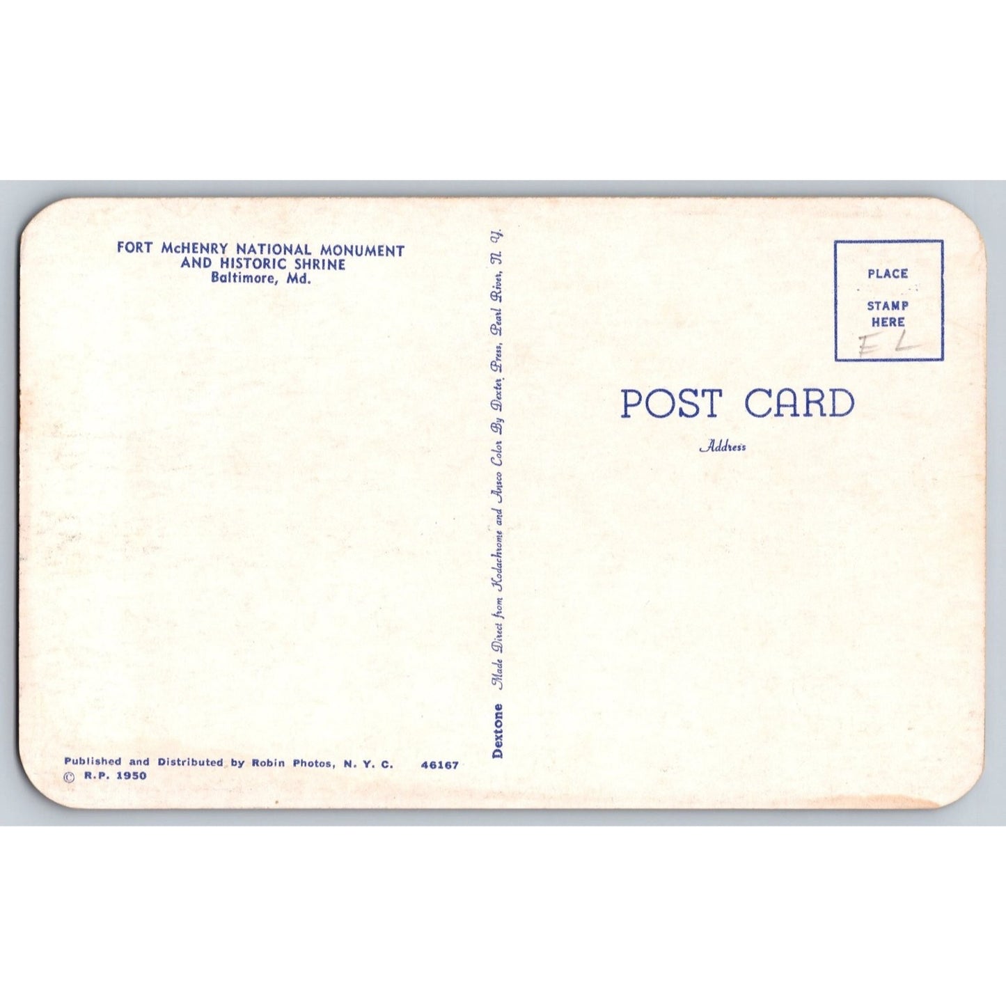 Baltimore MD Maryland Fort McHenry National Monument 1950 Chrome Postcard Unused