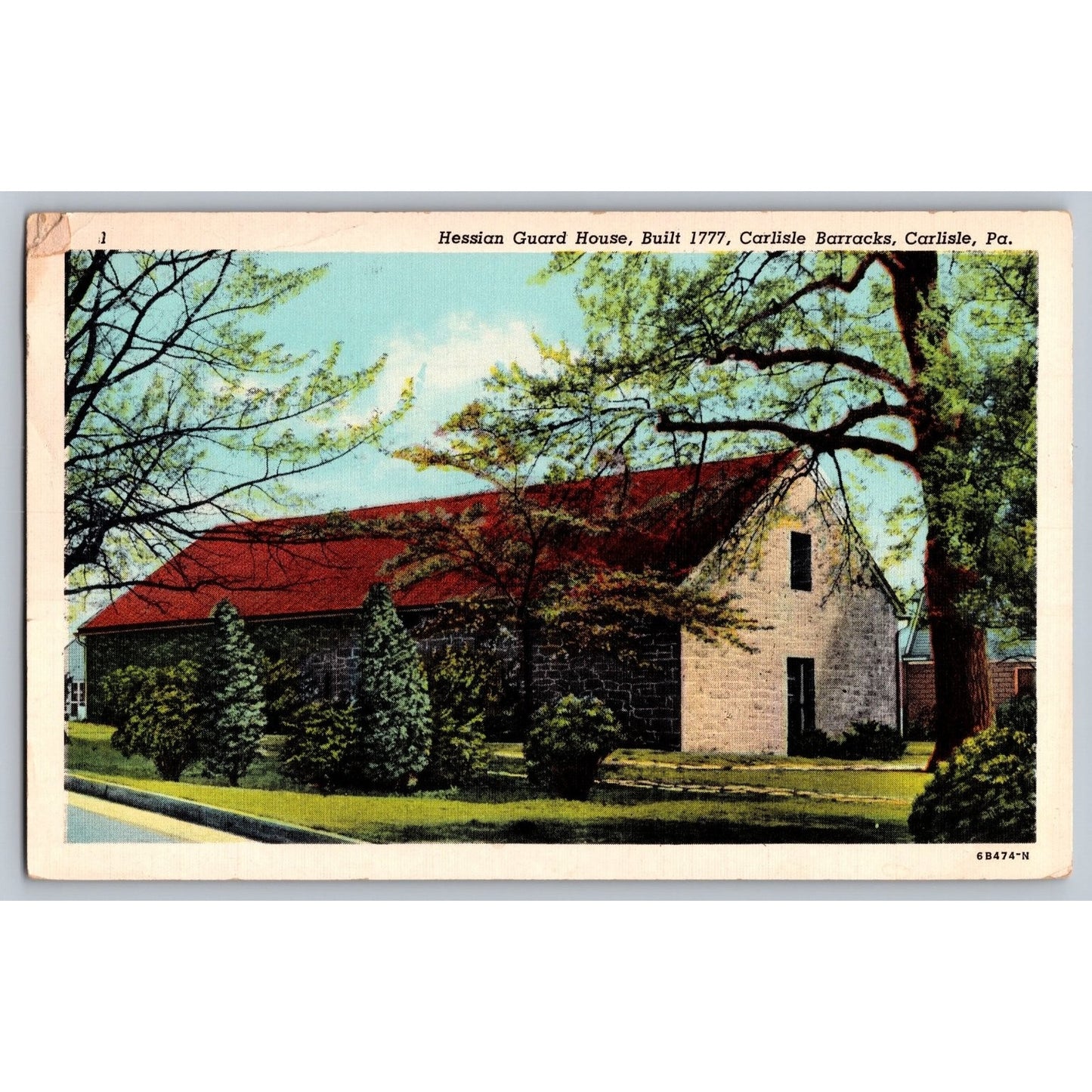 Carlisle PA Pennsylvania Hessian Guard House Barracks White Border Postcard Used