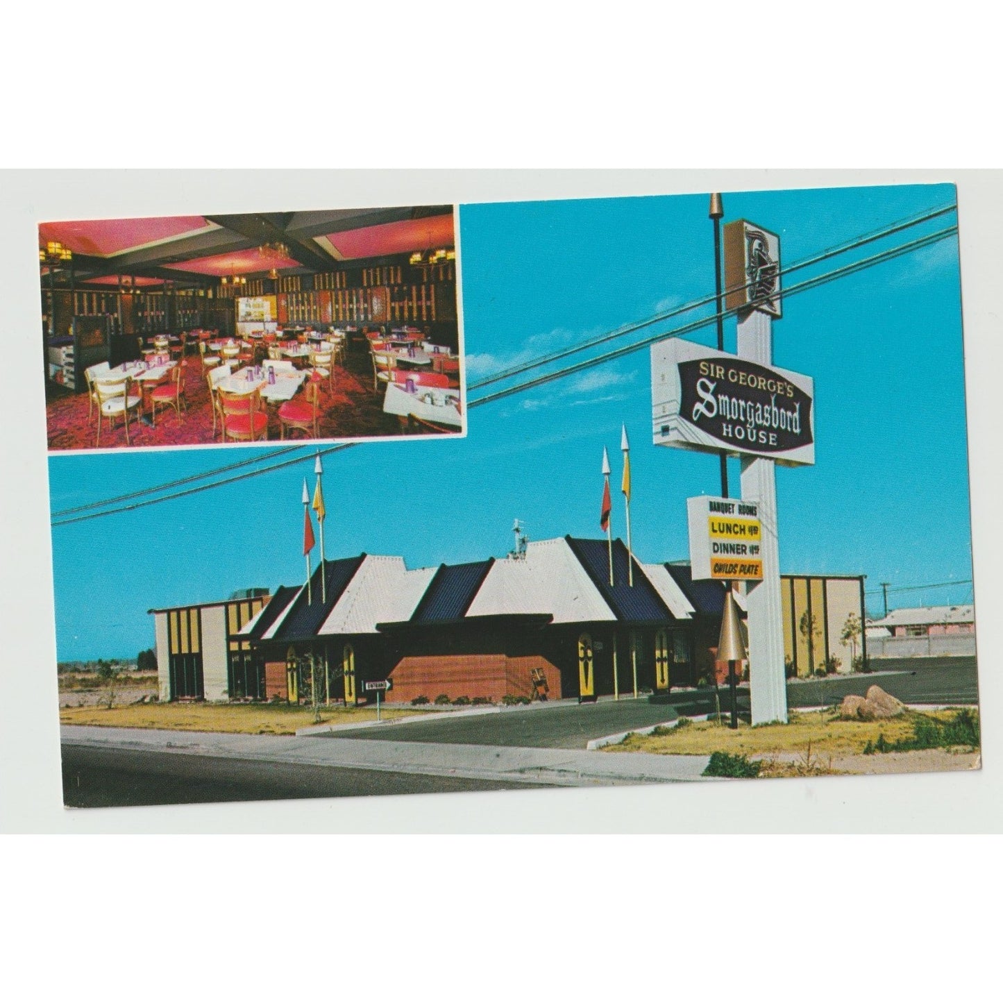 Phoenix AZ Arizona Sir George's Smorgasbord House Chrome Postcard Unused