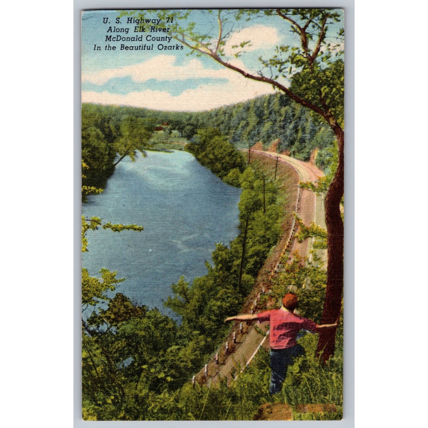 McDonald County MO Missouri Elk River Ozarks Scenic Hwy 71 Linen Postcard