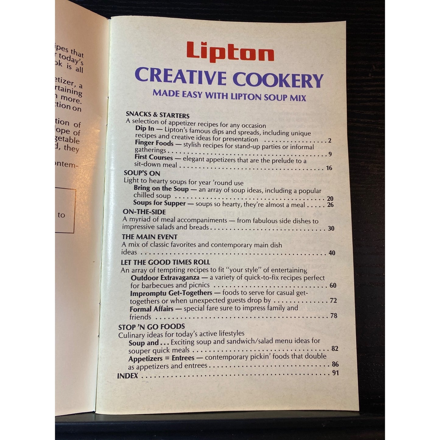 Lipton Soup Mix Creative Cookery Cookbook Booklet 1987 Soups Side Main Dishes
