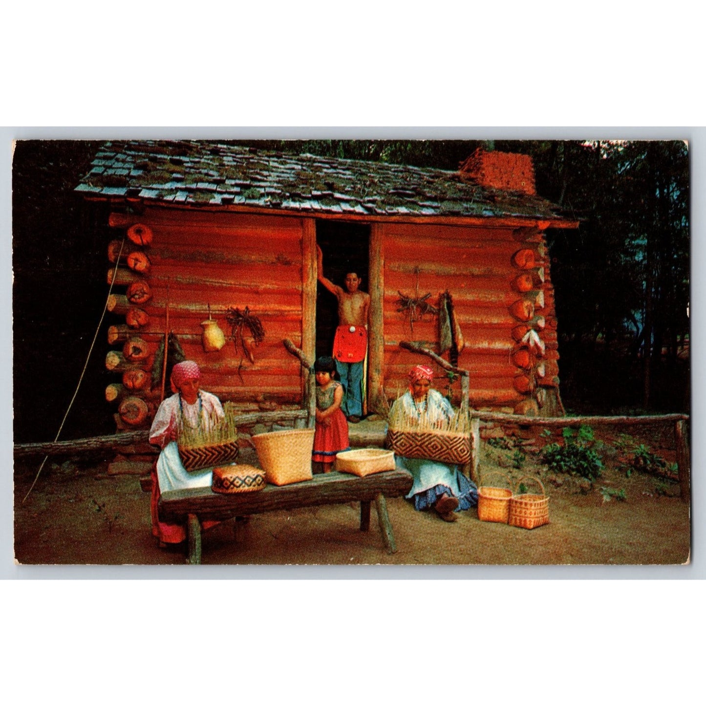Cherokee NC North Carolina Oconaluftee Indian Village Native Craft Postcard