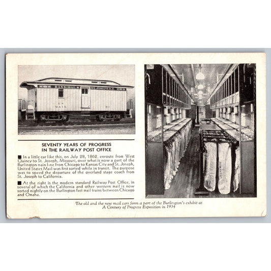 Burlington VT Vermont Route Railway Post Office World Fair Exhibit 1934 Postcard