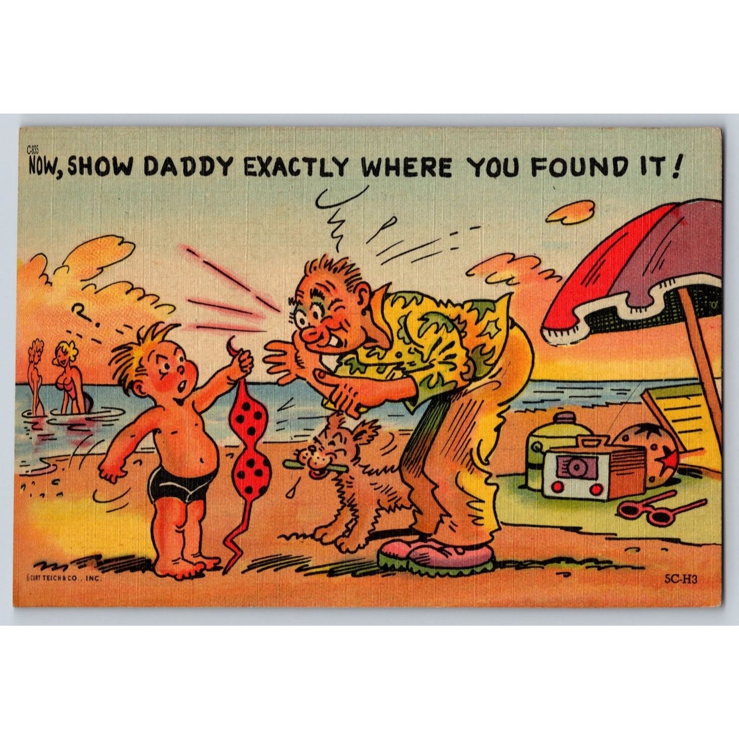 Comic Postcard Humorous Beach Now Show Daddy Exactly Where You Found It Linen
