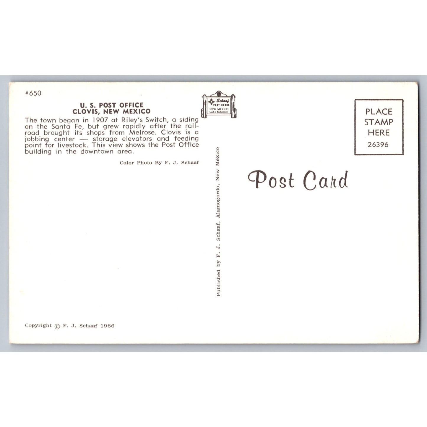 Clovis NM New Mexico US Post Office 1966 Chrome Postcard Unused FJ Schaal