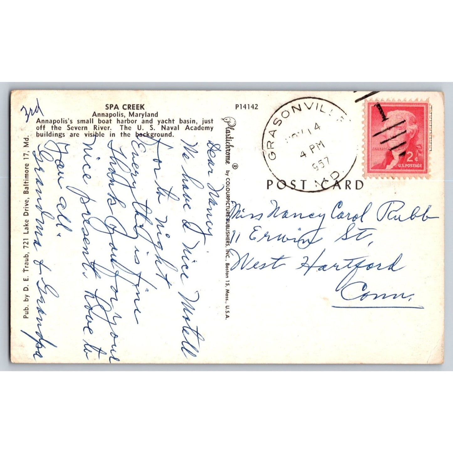 Annapolis MD Maryland Spa Creek Yacht Basin 1957 Chrome Postcard Used