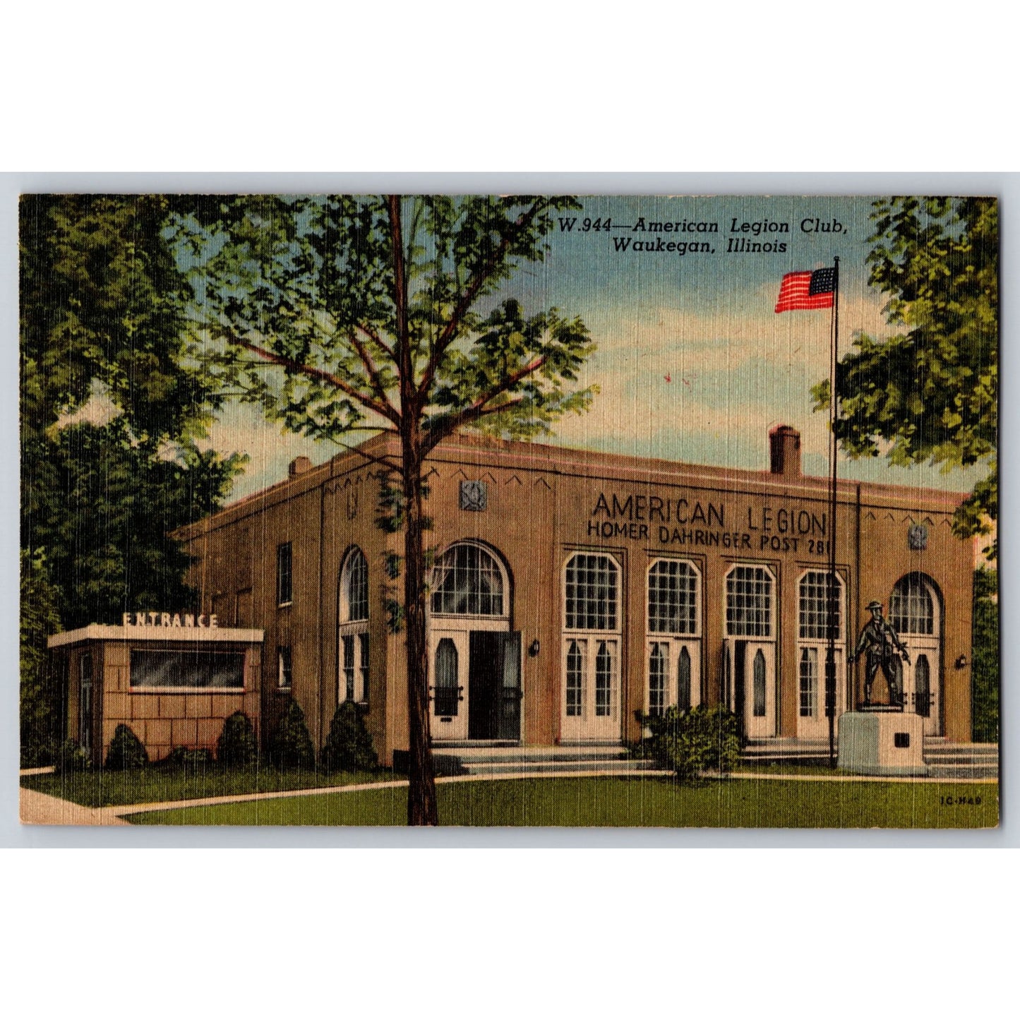 Waukegan IL Illinois American Legion Club Homer Dahringer 281 Linen Postcard