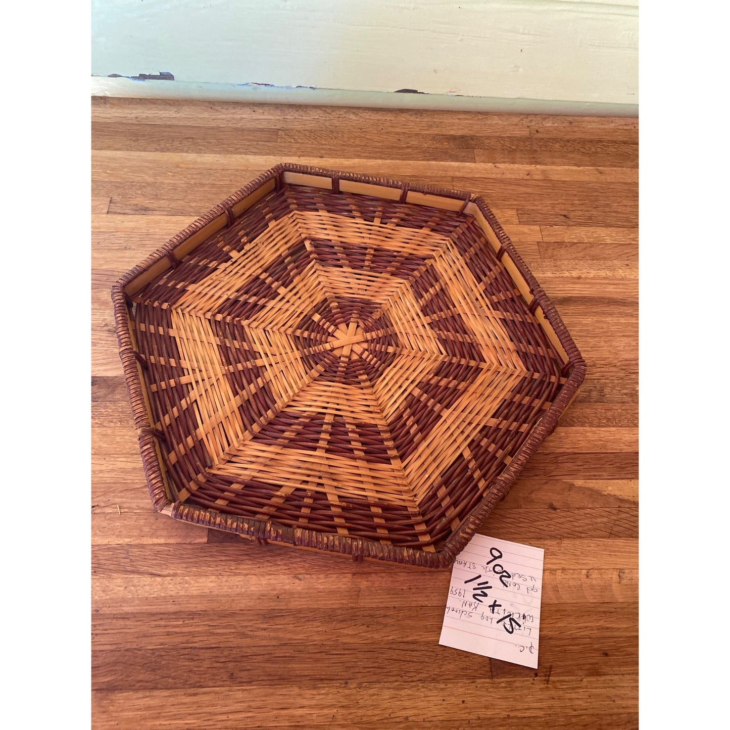 Handcrafted Hexagonal Wicker Basket Tray With Natural & Brown Weave Design - Decorative Or Functional Use