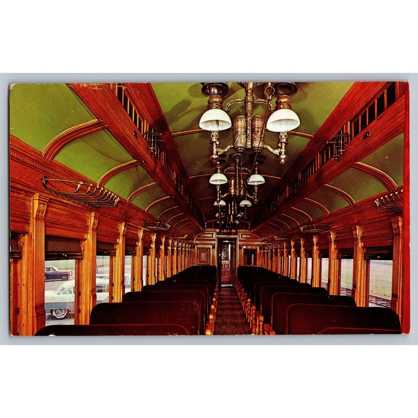 Strasburg PA Pennsylvania Rail Road Passenger Coach Interior Chrome Postcard