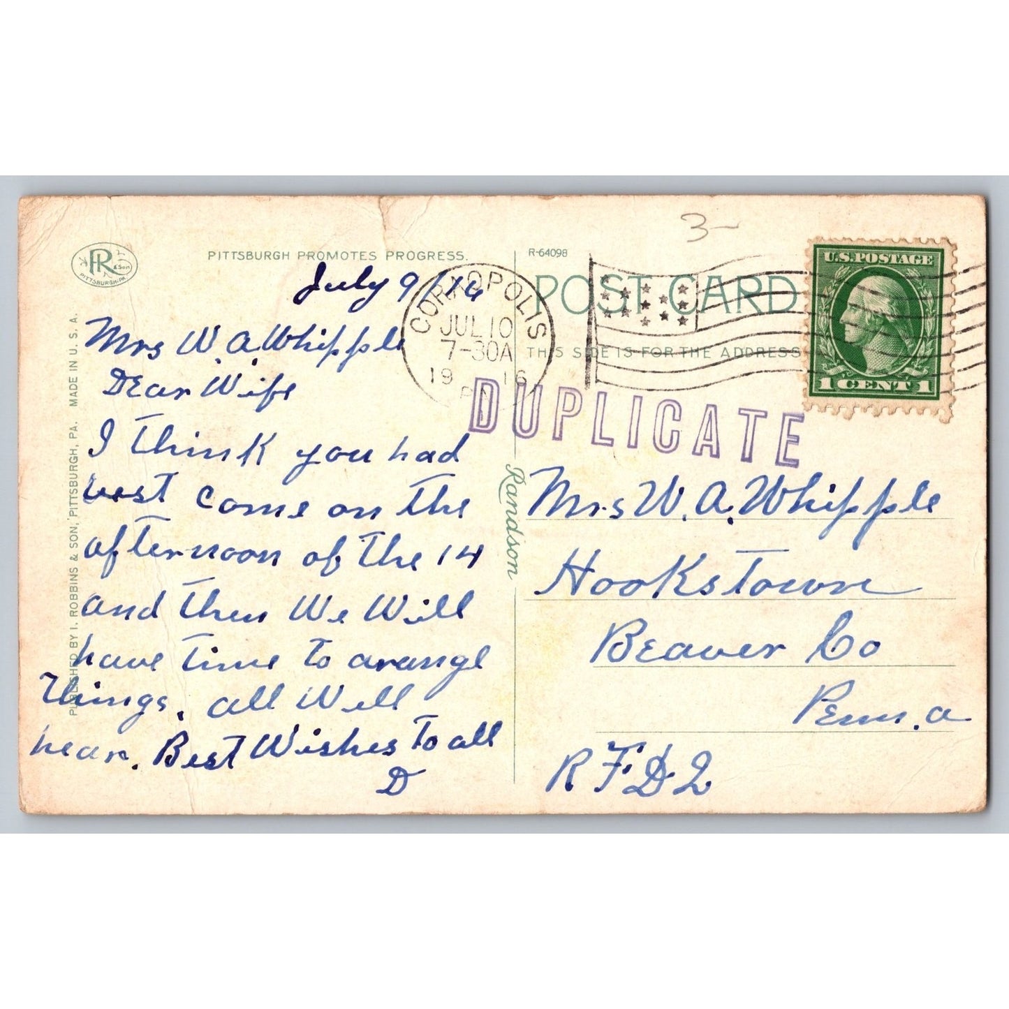 Pittsburgh PA Pennsylvania Union Arcade Building 1916 White Border Postcard Used