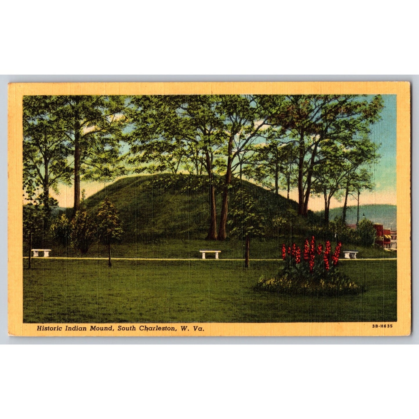 South Charleston WV West Virginia Indian Mound 1940s Linen Postcard Unused