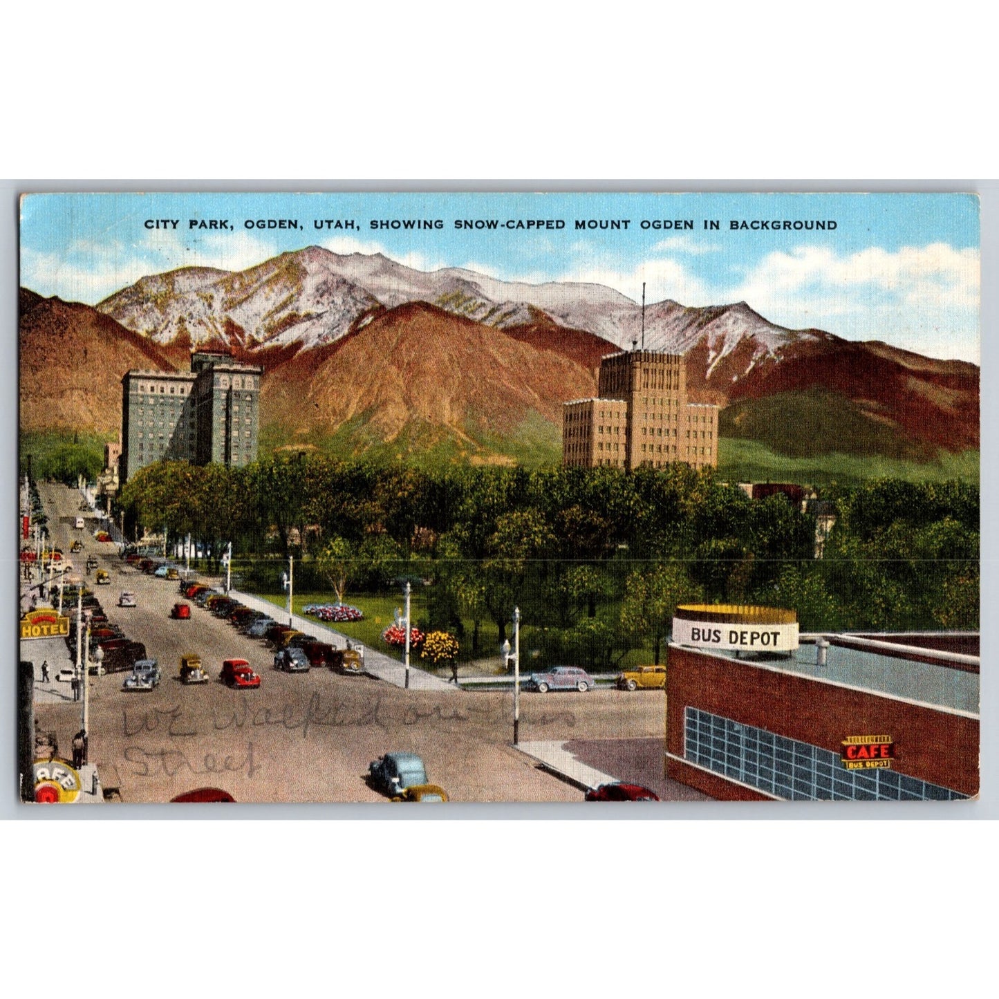 Ogden UT Utah City Park Showing Snowcap Mountains 1930s Divided Back Postcard