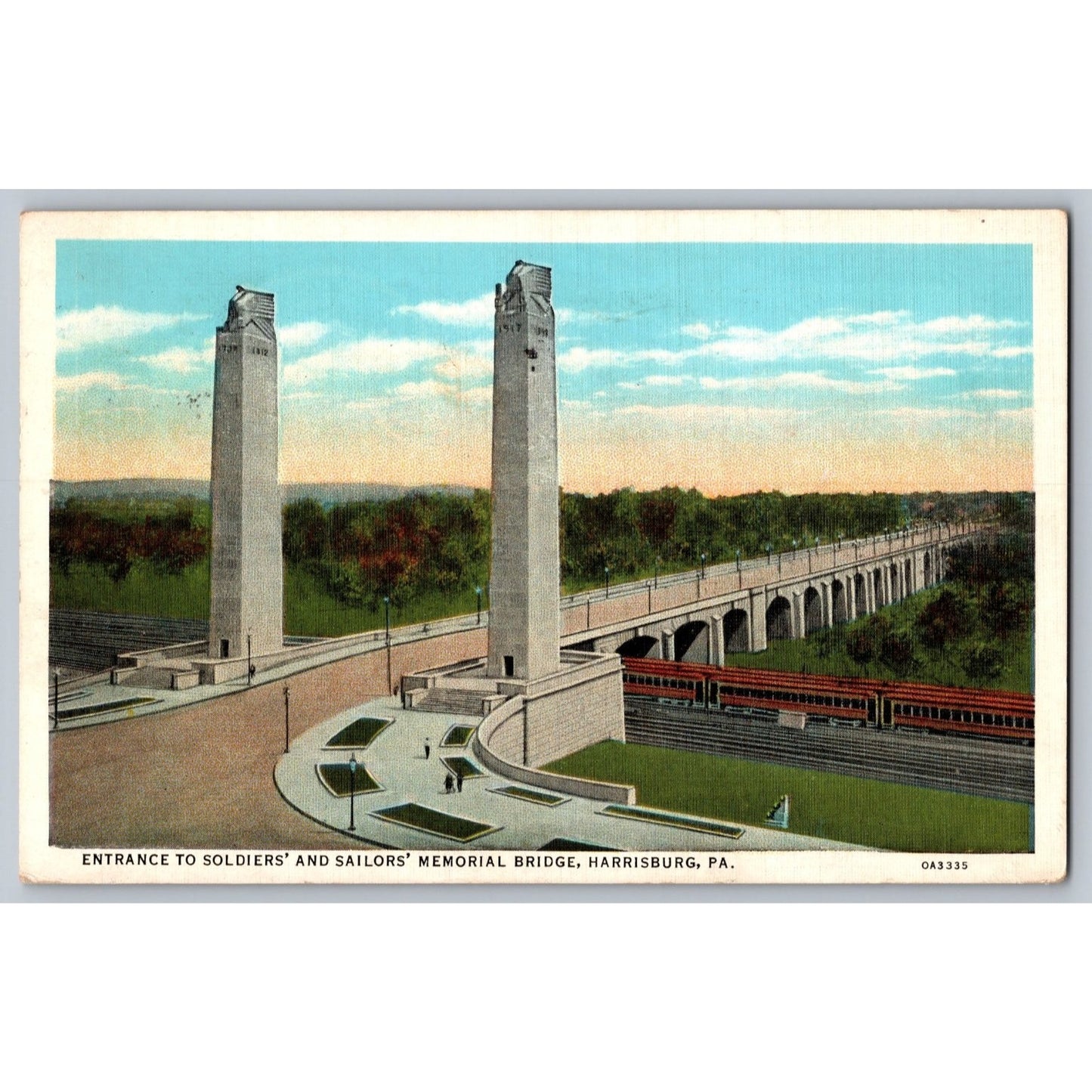 Harrisburg PA Pennsylvania Soldiers' and Sailors' Memorial Bridge 1938 Postcard
